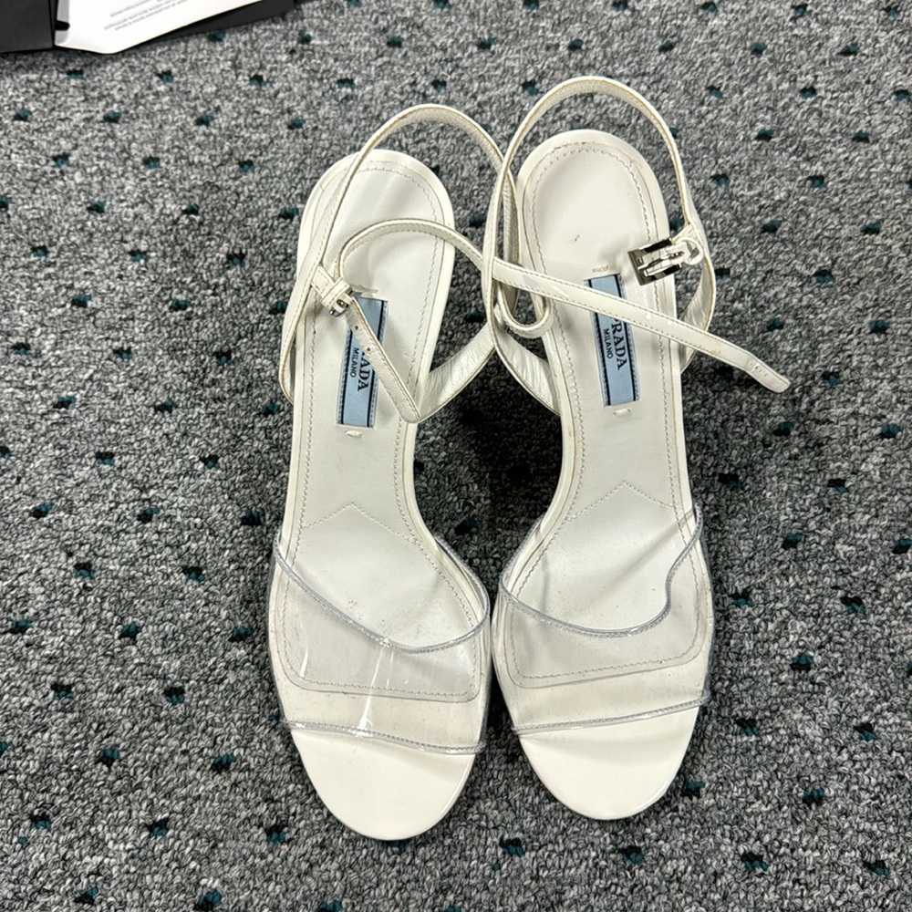 White Prada PVC heels